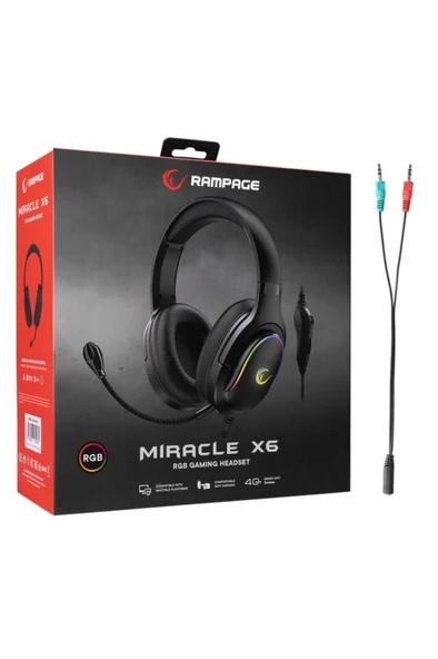 Rampage Miracle-X6 RGB USB Kablolu Kulak Üstü Oyuncu Kulaklığı Teşhir - Resim 7