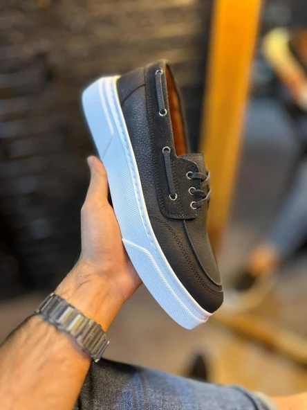 Knack Yüksek Taban Günlük Ayakkabı 700 Siyah (Beyaz Taban) - Resim 2