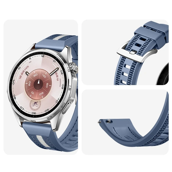 Huawei Watch GT6 46mm İle Uyumlu SportStripe Örgü Desen Metal Tokalı Silikon Akıllı Saat Kordonu  Mavi - Resim 3