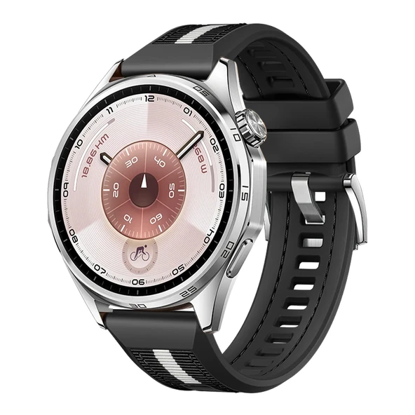Huawei Watch GT6 46mm İle Uyumlu SportStripe Örgü Desen Metal Tokalı Silikon Akıllı Saat Kordonu  Siyah ürün görseli