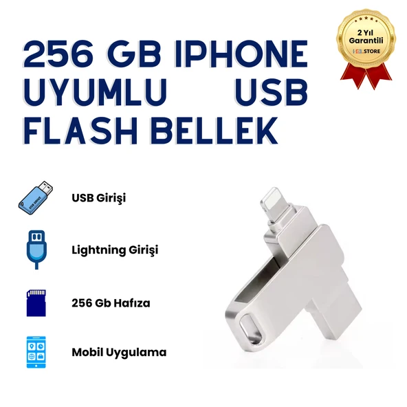 256GB iPhone Uyumlu USB Flash Bellek Çift Girişli Lightning OTG Destekli Taşınabilir Depolama ürün görseli 1