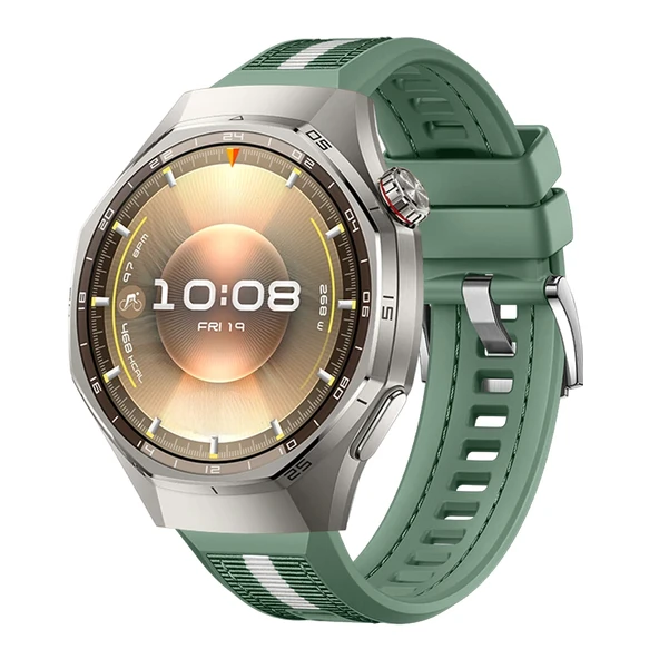 Huawei Watch GT6 Pro 46mm İle Uyumlu SportStripe Örgü Desen Metal Tokalı Silikon Akıllı Saat Kordonu  Haki ürün görseli