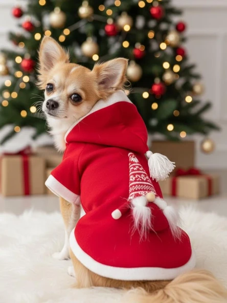 Noel Cücesi Gnome Yılbaşı Köpek Kıyafeti Noel Cücesi Gnome Kırmızı Polar | Kapüşonlu Noel Köpek Sweatshirt | Küçük Irklar İçin Premium ürün görseli