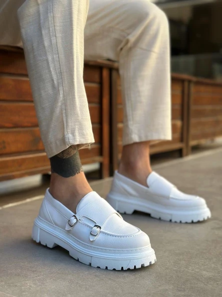 Tokalı Klasik Yüksek Taban Beyaz Erkek Ayakkabı - Resim 2