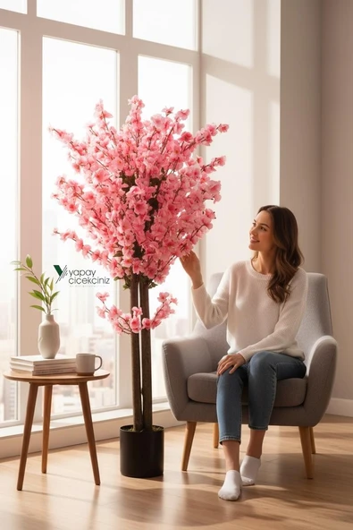 120 cm Yoğun Yapraklı Pembe Yapay Japon Bahardalı Ağacı ürün görseli 1