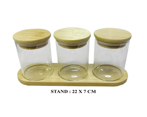 Bambu Standlı 3’lü Mini Baharatlık Seti – Vakum Kapaklı | Kavanoz 7x6 cm | Stand 22x7 cm - Resim 5