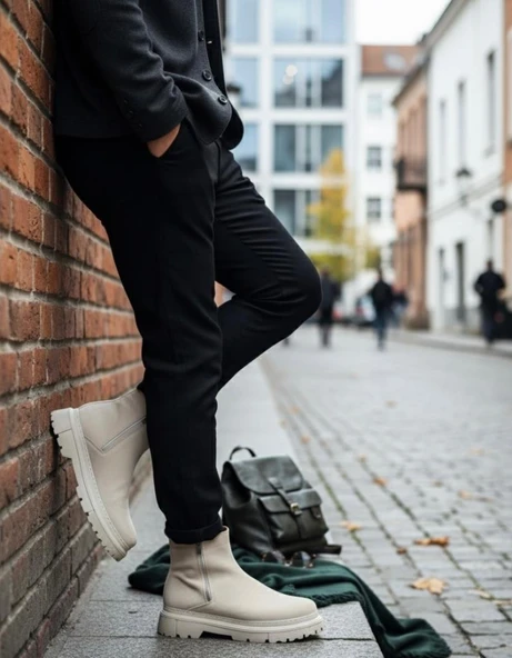 Süet Bej Çift Fermuarlı Erkek Yarım Bilek Bot ürün görseli