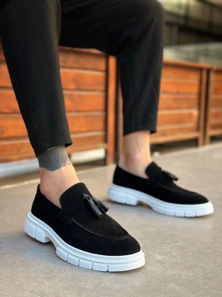 Klasik Parlak Püsküllü Süet Siyah Beyaz Taban Erkek Ayakkabı ürün görseli