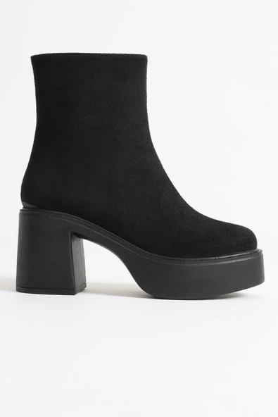 İtek Kadın Siyah Süet Topuklu Bot - Resim 3