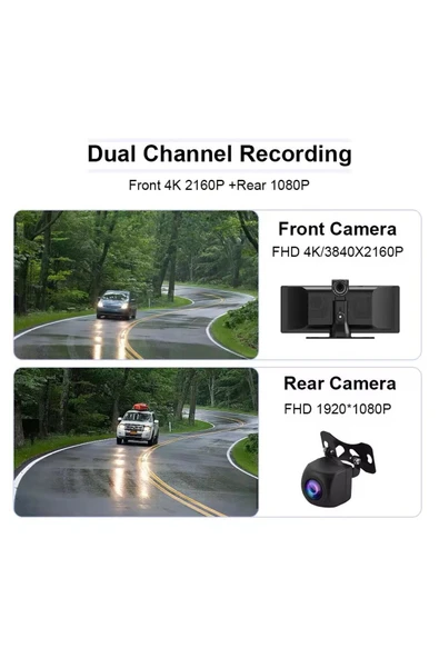 RabbitTech Carplay  Android Uyumlu 10.2 İnç Büyük Ekran Tak Çalıştır 4K Ön/Arka Çift Kameralı Araç Ekranı - Resim 6