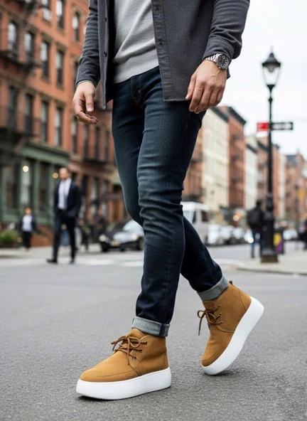 İçi Kürklü Bağcıklı Taba Erkek Tarz Spor Bot - Resim 3