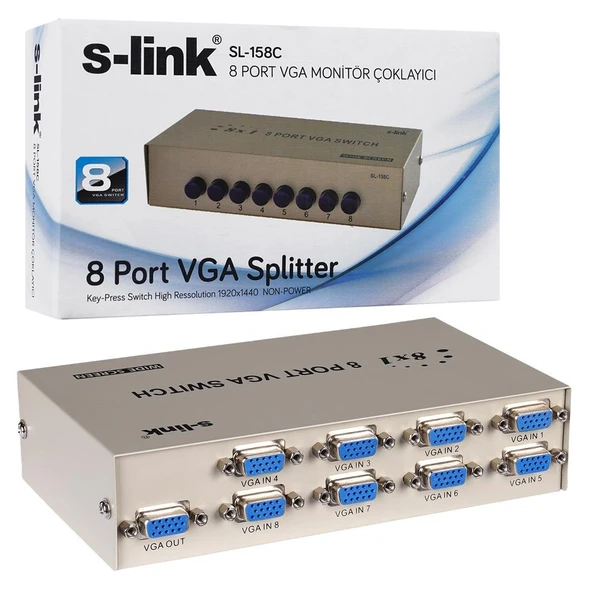 S-Link SL-158C 8X1 Port VGA Switch 8 Giriş - 1 Çıkış Çoklayıcı Çoğaltıcı - Resim 2