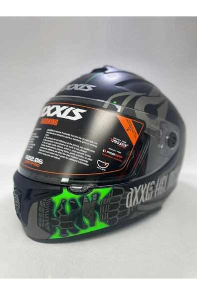 Axxıs Draken S Maori Devil B6 Matt Green Kapalı Motosiklet Kaskı + Yedek Siyah Vizör - Resim 5