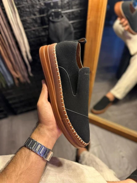 Knack Bağcıksız Mevsimlik Süet Ayakkabı 019 Siyah - Resim 2