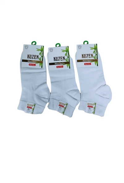 Kuzen Dikişsiz Yarım Konç  Beyaz Bambu Erkek Çorap 6 Adet ürün görseli 1
