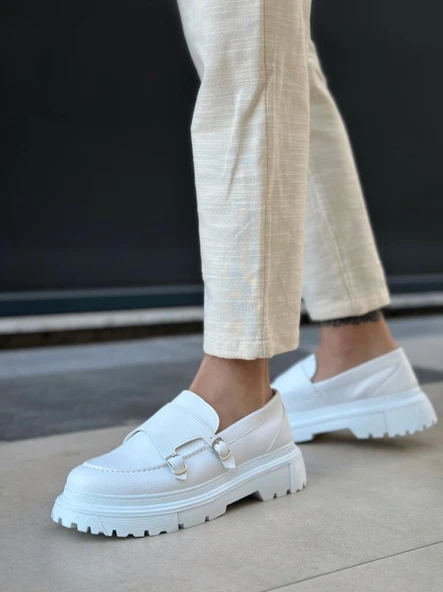 Tokalı Klasik Yüksek Taban Beyaz Erkek Ayakkabı - Resim 3