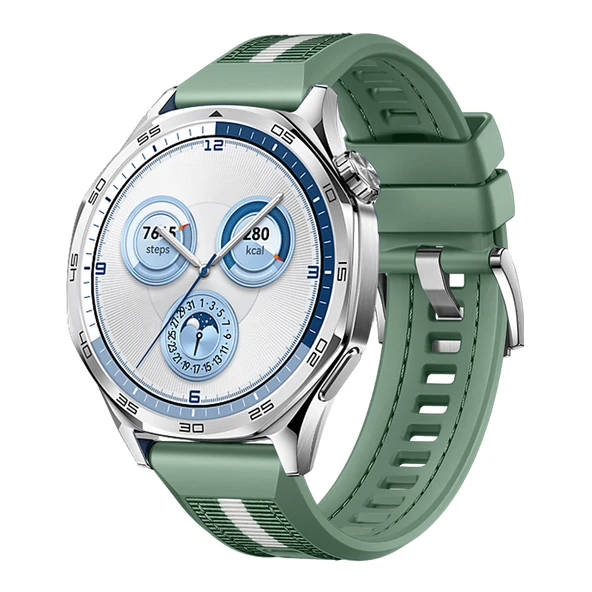 Huawei Watch GT5 46mm İle Uyumlu SportStripe Örgü Desen Metal Tokalı Silikon Akıllı Saat Kordonu  Haki ürün görseli