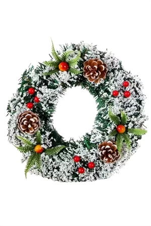 El Yapımı Noel Çelengi – Suni Kar Efekti, Çam Kozalakları ve Kırmızı Yemiş Detaylı | İç & Dış Mekan Uyumlu Şenlikli Yılbaşı Kapı ve Ev Dekoru | Elektriksiz, Plastik, Tüysüz Tasarım (1 Adet) ürün görseli 1