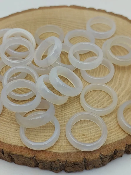 Akik Taşı Yüzük – Sisli Beyaz Alacalı – Faset Kesim – 6mm Kalınlık  (59914) ürün görseli