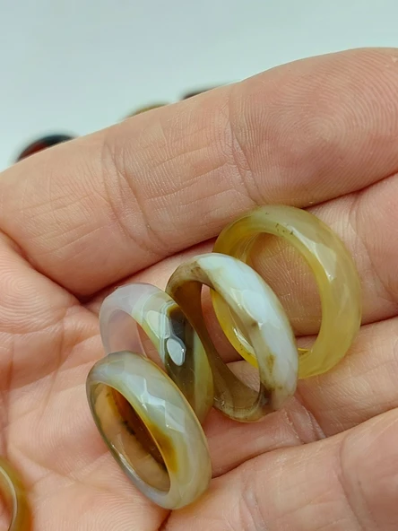 Akik Taşı Yüzük – Karamel Alacalı – Faset Kesim – 6mm Kalınlık  (59912) - Resim 3