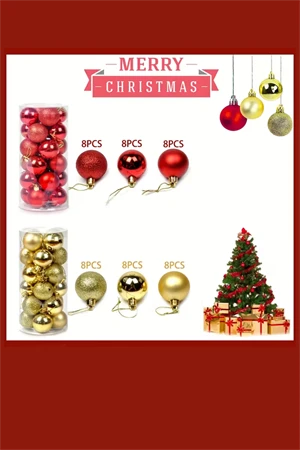48 Parça Noel Ağacı Süs Seti | Kırmızı & Altın İki Tonlu Plastik Yılbaşı Topları | Çiçek Desenli Dekoratif Süsler | Kış & Tatil Temalı Asma Aksesuarları - Resim 4
