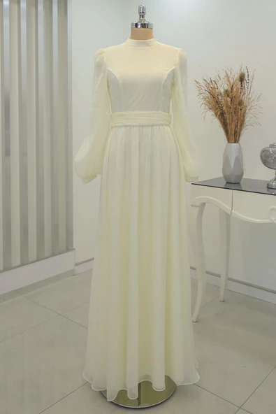 Afra Tesettür Abiye Ekru ürün görseli