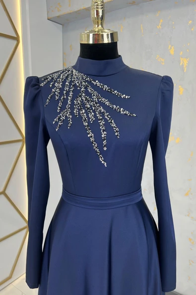 Mina Tesettür Abiye Lacivert - Resim 2