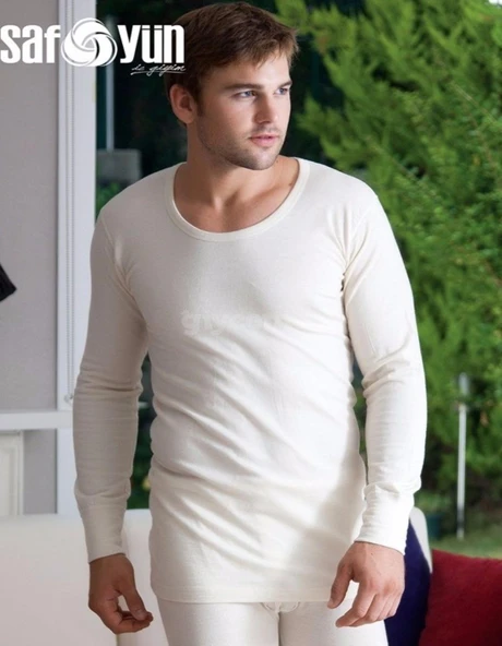 Şalçı Safyün Erkek %75 Yün Uzun Kollu Fanila Atlet İçlik 446 - 1 Adet   L Ekru - Resim 2