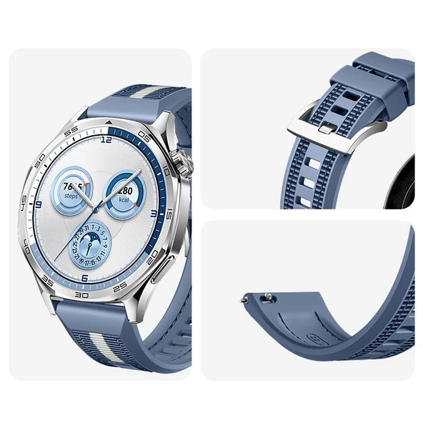 Huawei Watch GT5 46mm İle Uyumlu SportStripe Örgü Desen Metal Tokalı Silikon Akıllı Saat Kordonu  Mavi - Resim 3