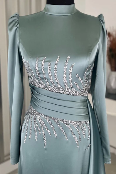 Ceyla Kuyruklu Tesettür Abiye Mint - Resim 2