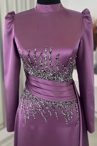 Ceyla Kuyruklu Tesettür Abiye Lila - Resim 2