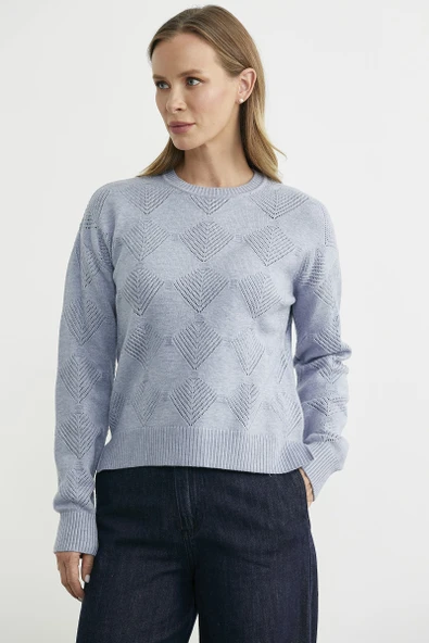 Renge Renk Motifli Triko Kazak - Mavi - Resim 2