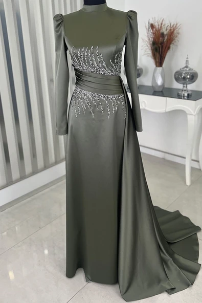 Ceyla Kuyruklu Tesettür Abiye Haki ürün görseli