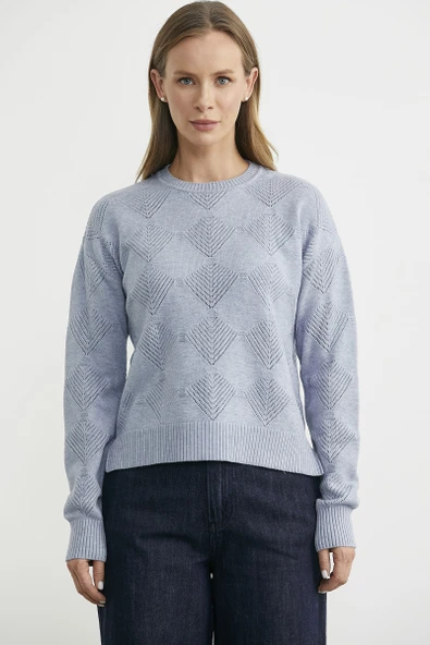 Renge Renk Motifli Triko Kazak - Mavi ürün görseli