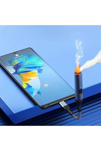USB Şarjlı Alevsiz Çakmak Type C Kablolu Alüminyum Gövde Elektronik Telefon Kamp Araç Çakmağı ürün görseli 1