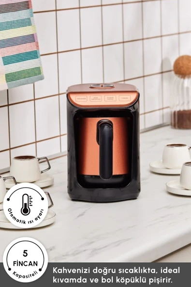 Hatır Köz Steel Çelik Cezveli Türk Kahve Makinesi 5 Fincan Kapasiteli Bronz - Resim 3