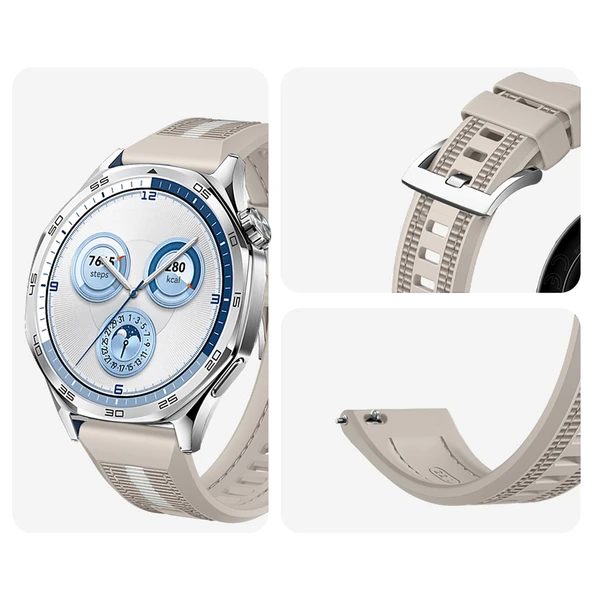 Huawei Watch GT5 46mm İle Uyumlu SportStripe Örgü Desen Metal Tokalı Silikon Akıllı Saat Kordonu  Starlight - Resim 3
