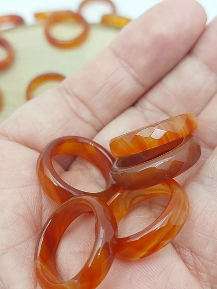 Akik Taşı Yüzük – Bal Kahve Alacalı – Faset Kesim – 6mm Kalınlık  (59910) - Resim 2