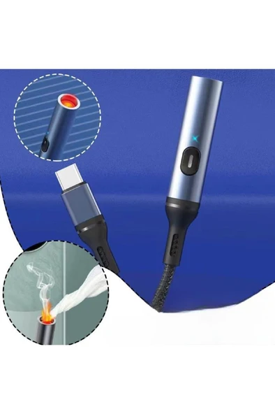 USB Şarjlı Alevsiz Çakmak Type C Kablolu Alüminyum Gövde Elektronik Telefon Kamp Araç Çakmağı - Resim 7