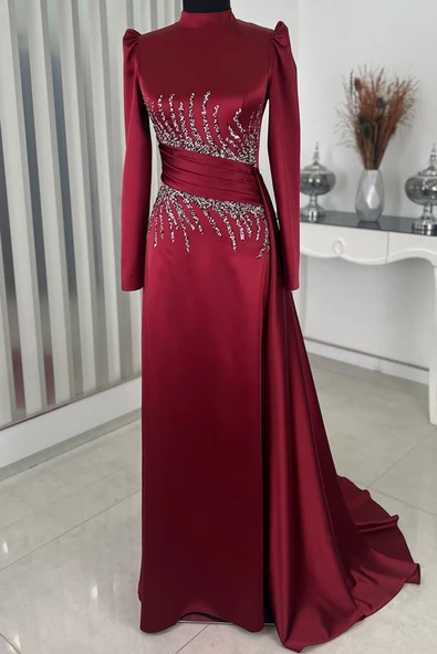 Ceyla Kuyruklu Tesettür Abiye Bordo ürün görseli