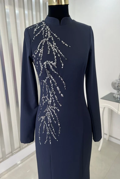 Bahar Tesettür Abiye Lacivert - Resim 3