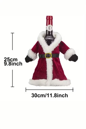 2 Adet Noel Temalı Kırmızı Şarap Çantası | Noel Elbisesi Şişe Kapağı & Etek Şarap Şişesi Süsleme Seti | Dekoratif Kırmızı Şarap Kapakları - Resim 4