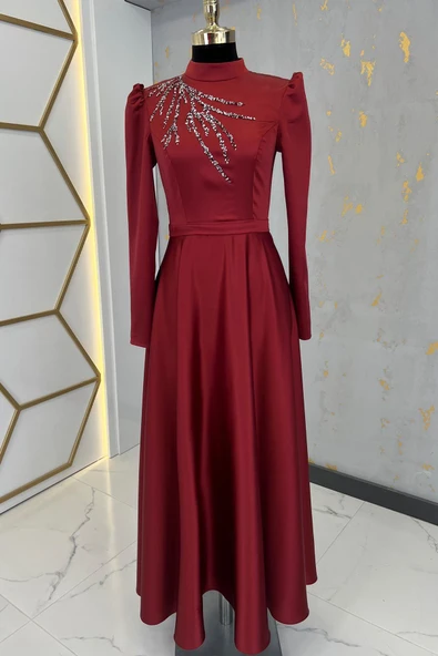 Mina Tesettür Abiye Bordo - Resim 5