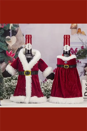 2 Adet Noel Temalı Kırmızı Şarap Çantası | Noel Elbisesi Şişe Kapağı & Etek Şarap Şişesi Süsleme Seti | Dekoratif Kırmızı Şarap Kapakları - Resim 6