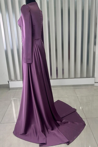 Ceyla Kuyruklu Tesettür Abiye Lila - Resim 3