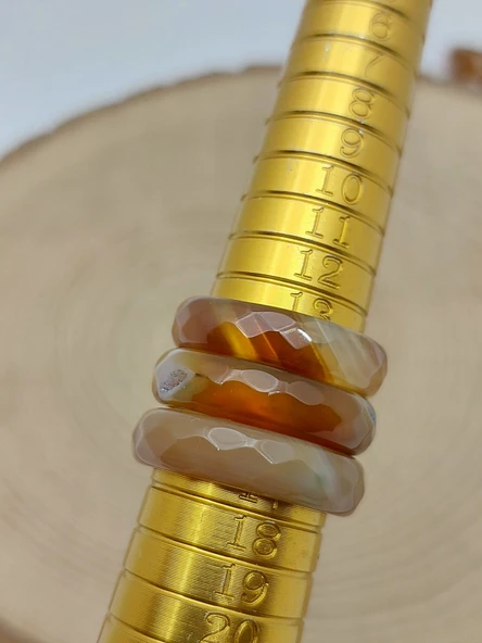 Akik Taşı Yüzük – Karamel Alacalı – Faset Kesim – 6mm Kalınlık  (59912) - Resim 4