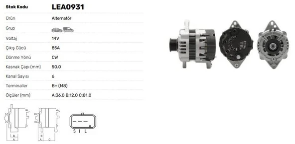 Chevrolet Alternator 12v 85a Chevrolet Lacetti Aveo Kalos Daewoo (delcoremy Tipi) - Lucas Lea0931 - Resim 1