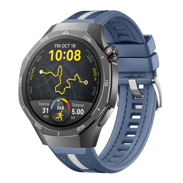 Huawei Watch GT5 Pro 46mm İle Uyumlu SportStripe Örgü Desen Metal Tokalı Silikon Akıllı Saat Kordonu  Mavi ürün görseli
