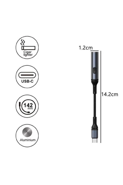 USB Şarjlı Alevsiz Çakmak Type C Kablolu Alüminyum Gövde Elektronik Telefon Kamp Araç Çakmağı - Resim 3