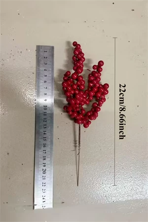 2 Adet Şık Kırmızı Yapay Meyve Dalları – 22 cm (8.66”) | Noel Ağacı Süsü, DIY El Sanatları, Düğün & Ev Dekorasyonu, Tatil Parti Malzemeleri - Resim 3